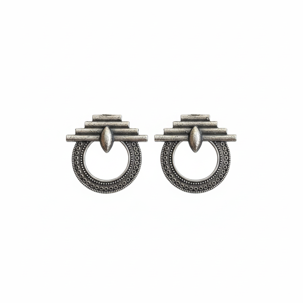 Naari Jewels Oxidized German Silver Circular Tribal Brass Studs Earrings for Women  | Ethnic Traditional earrings