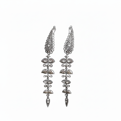 Naari Jewels Peacock Feather Vine German Silver Ear Cuff Dangle Drop Earrings For Women