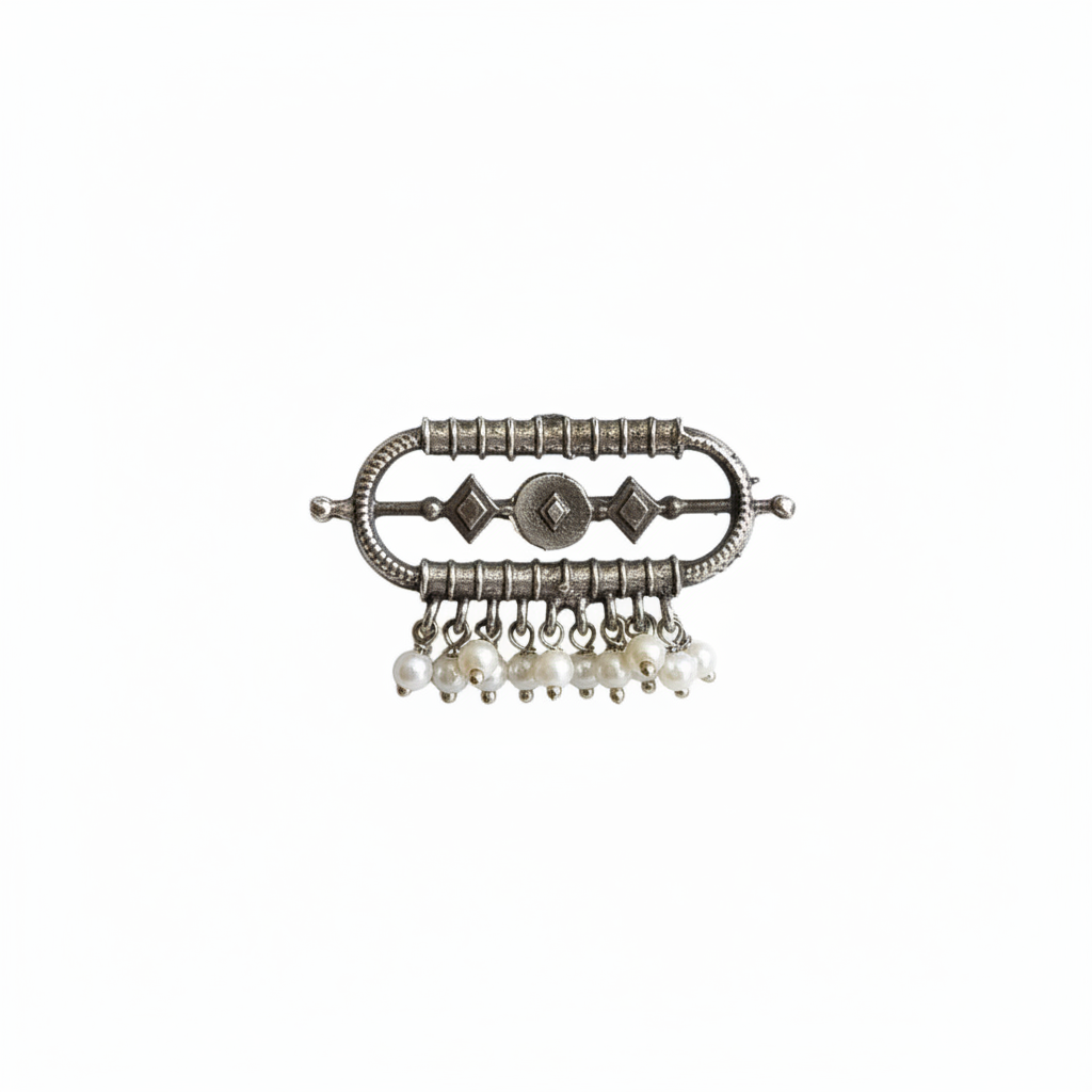 Naari Jewels Avni Geomatric Pearl Dangler Ring For Women | German Silver Ethnic Jewelry For Festive