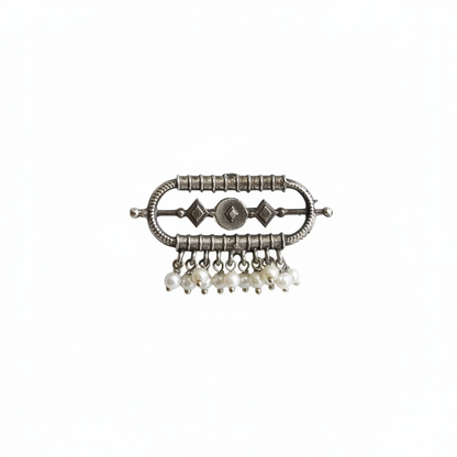 Naari Jewels Avni Geomatric Pearl Dangler Ring For Women | German Silver Ethnic Jewelry For Festive
