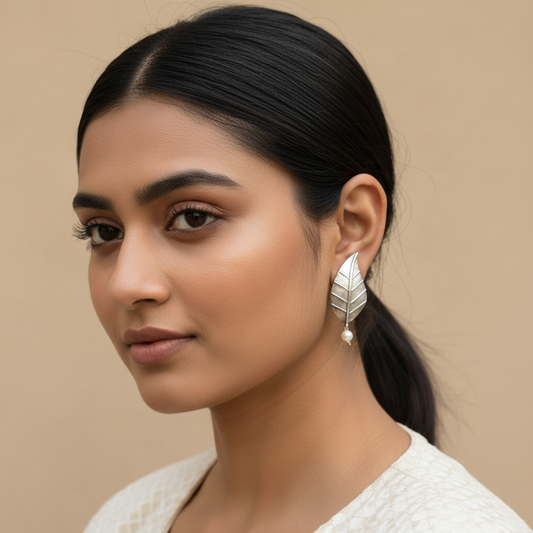 Naari Jewels Oxidized German Silver Leaf Brass Earrings with Pearl Drop | Elegant Ethnic & Indo-Western Jewelry for Women