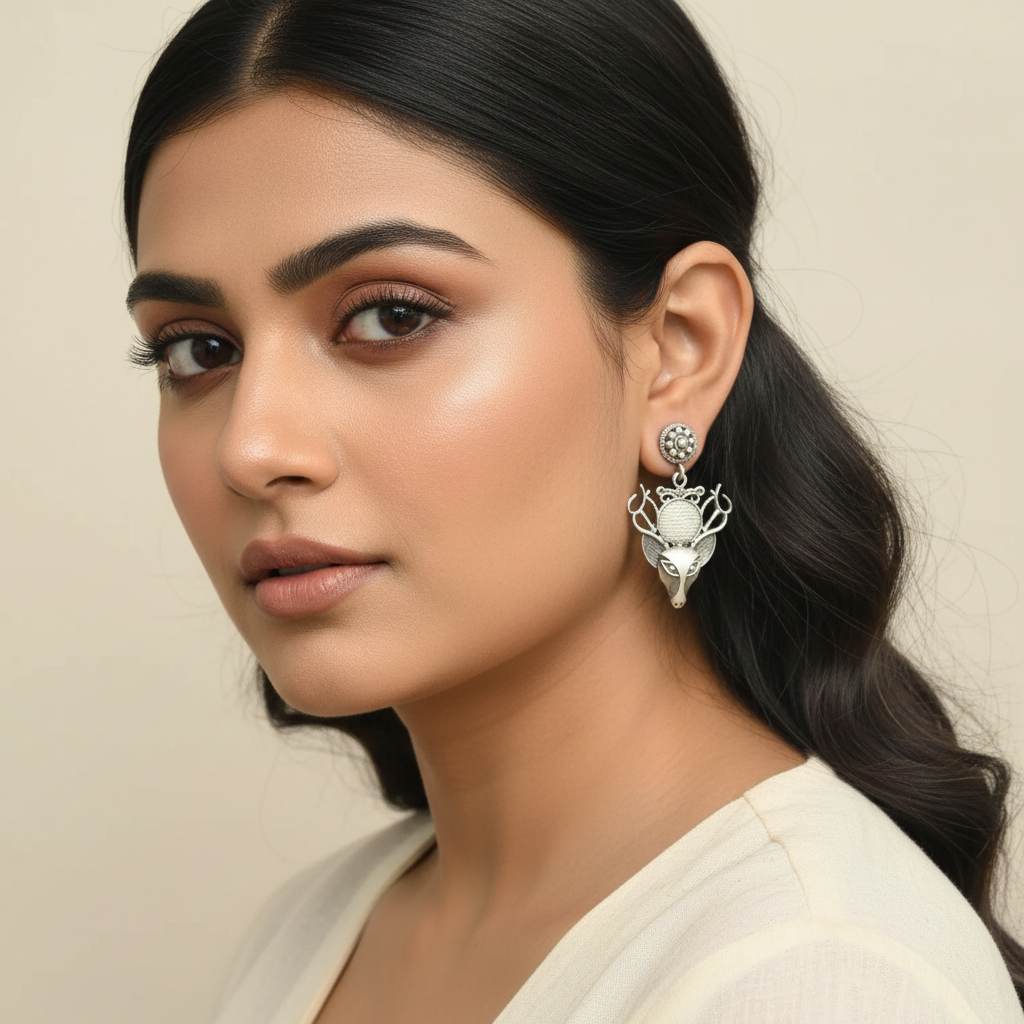 Naari Jewels German Silver Mriga Drop Earrings For Women